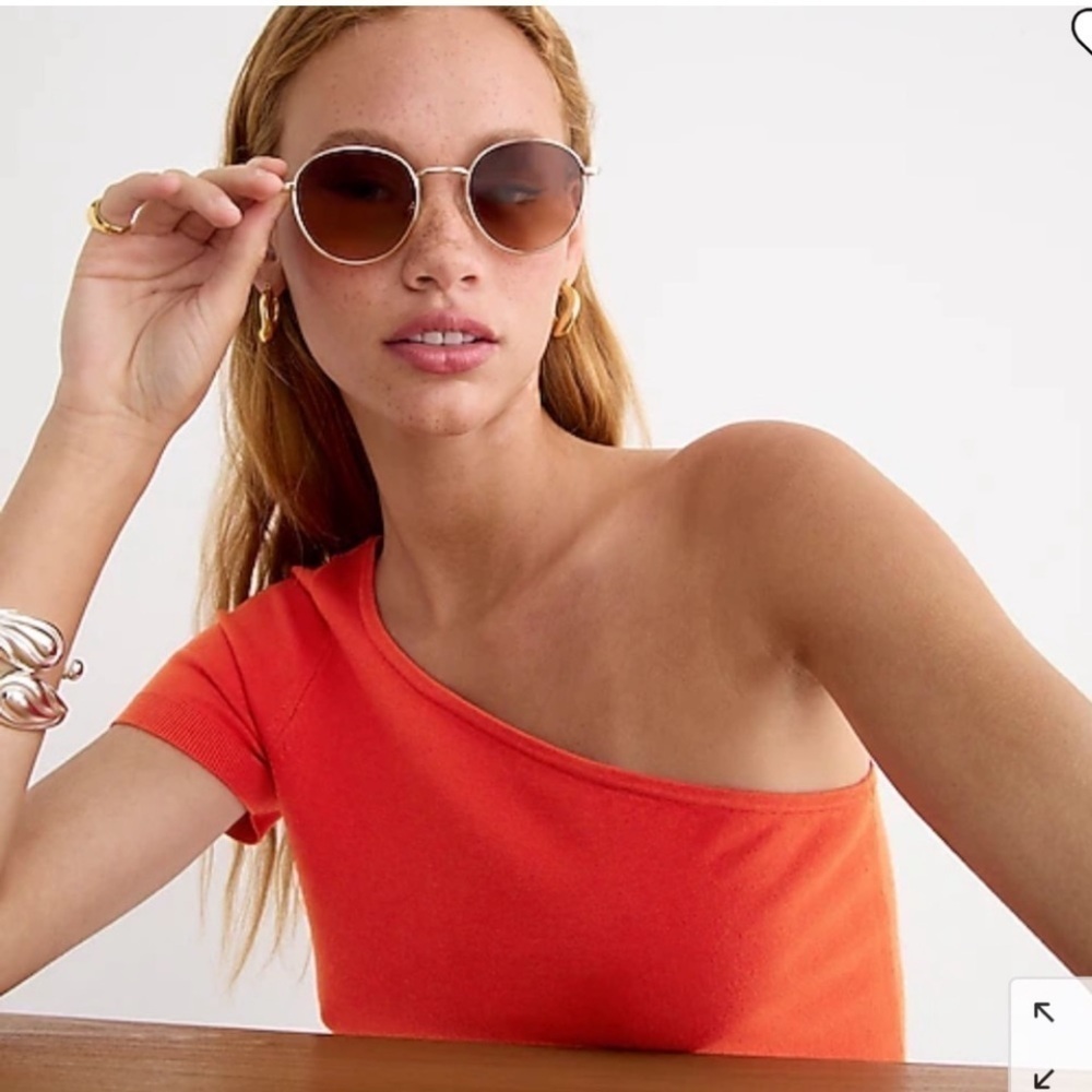J. Crew Modern Ripe Persimmon one-shoulder fitted Stretch flirty fun Sweater top - Picture 7 of 8